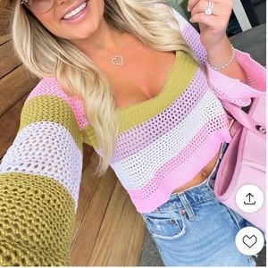 NWOT Colorful Crochet Knit Top Size Small